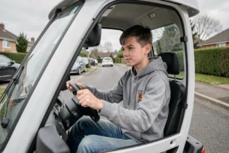Adolescent de 14 ans au volant d'une voiture sans permis dans une rue résidentielle