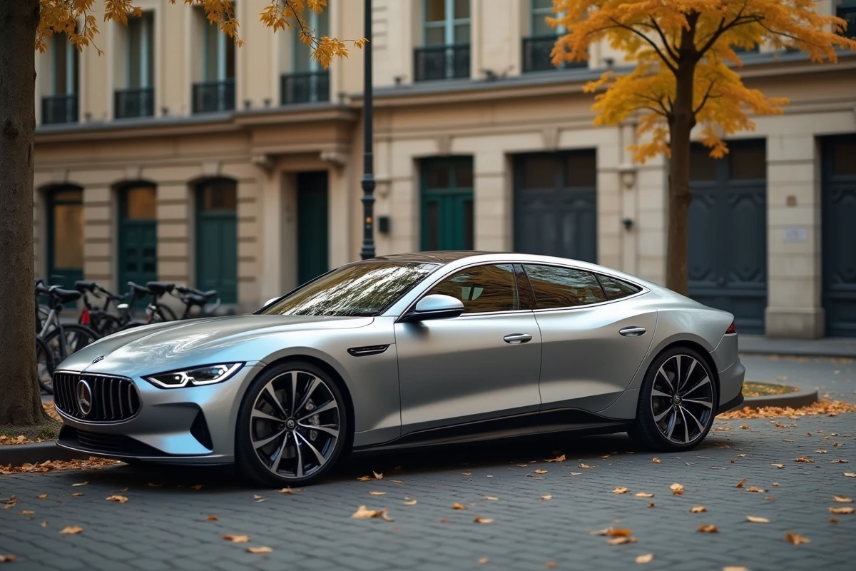Berline sportive de prestige garée dans une rue parisienne haussmannienne illustrant les alternatives crédibles à la vente auto prestige
