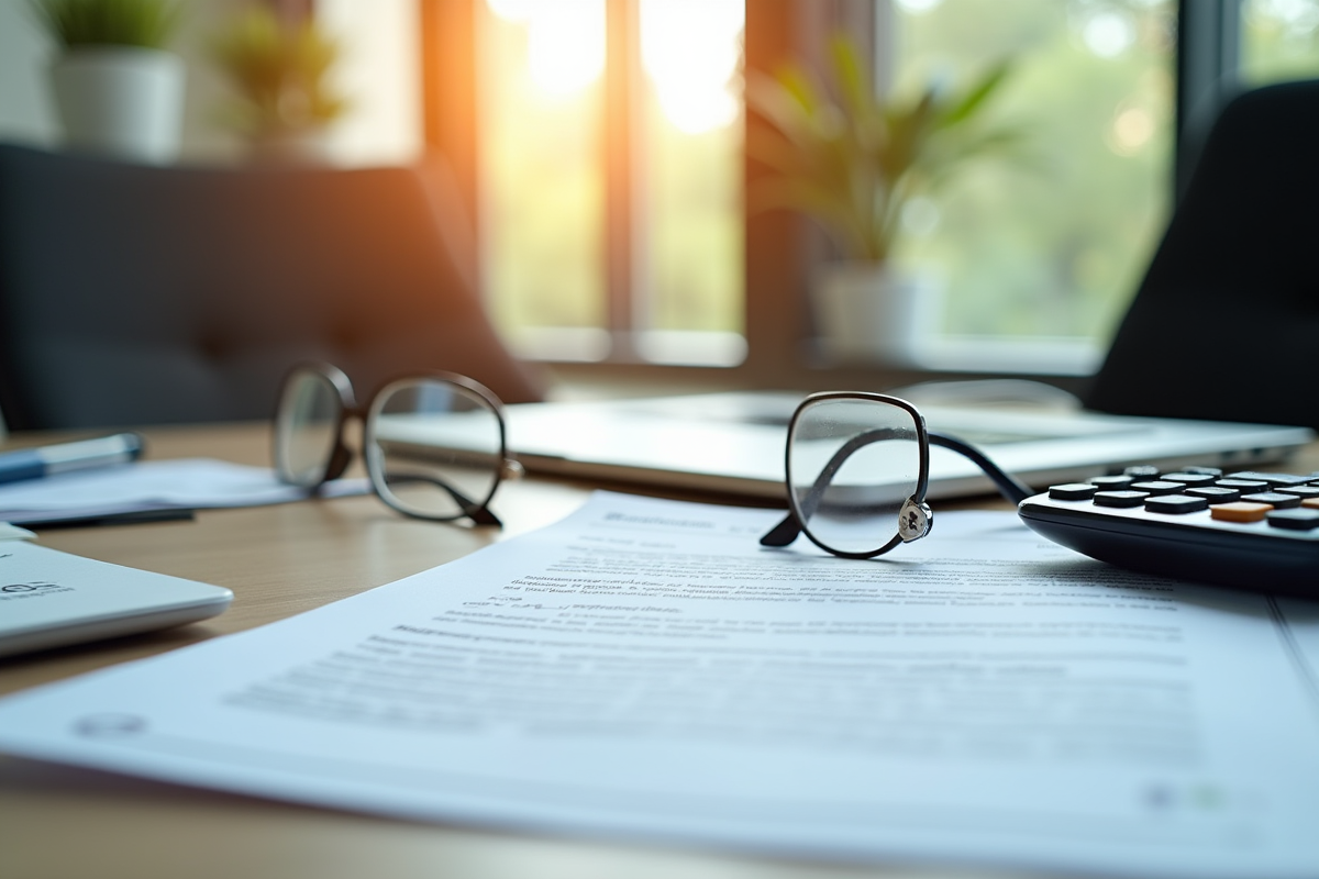 Bureau organisé avec documents d'assurance et ordinateur