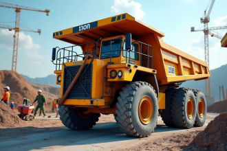 Camion benne de 19 tonnes sur un chantier urbain animé