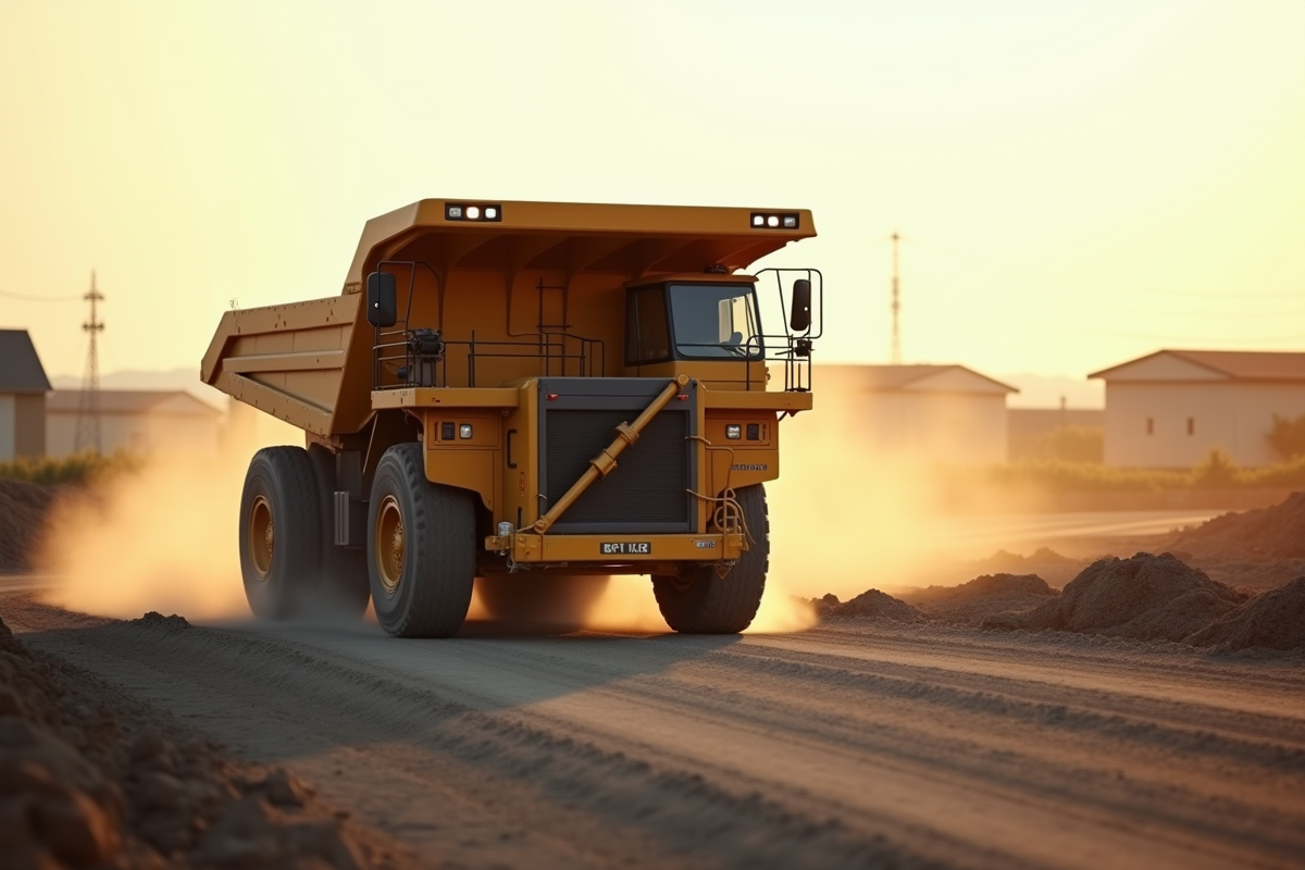 Camion benne de 19 tonnes sur route de campagne au lever du soleil