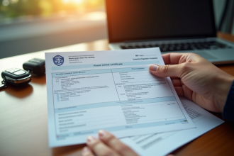 Personne tenant un certificat d'immatriculation et un certificat de non gage au bureau
