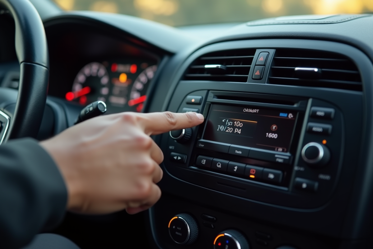Main entrant le code de securite sur le tableau de bord Renault
