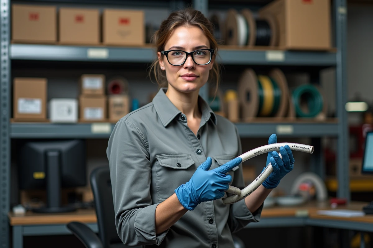 Technicienne comparant une durite Avia sur mesure et un kit prêt à monter en magasin automobile