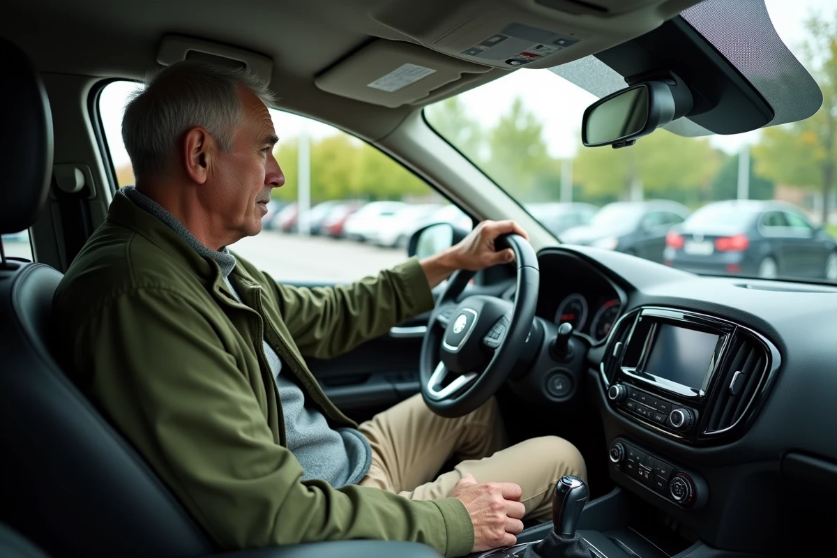 Homme vérifiant le tableau de bord dans une voiture en stationnement