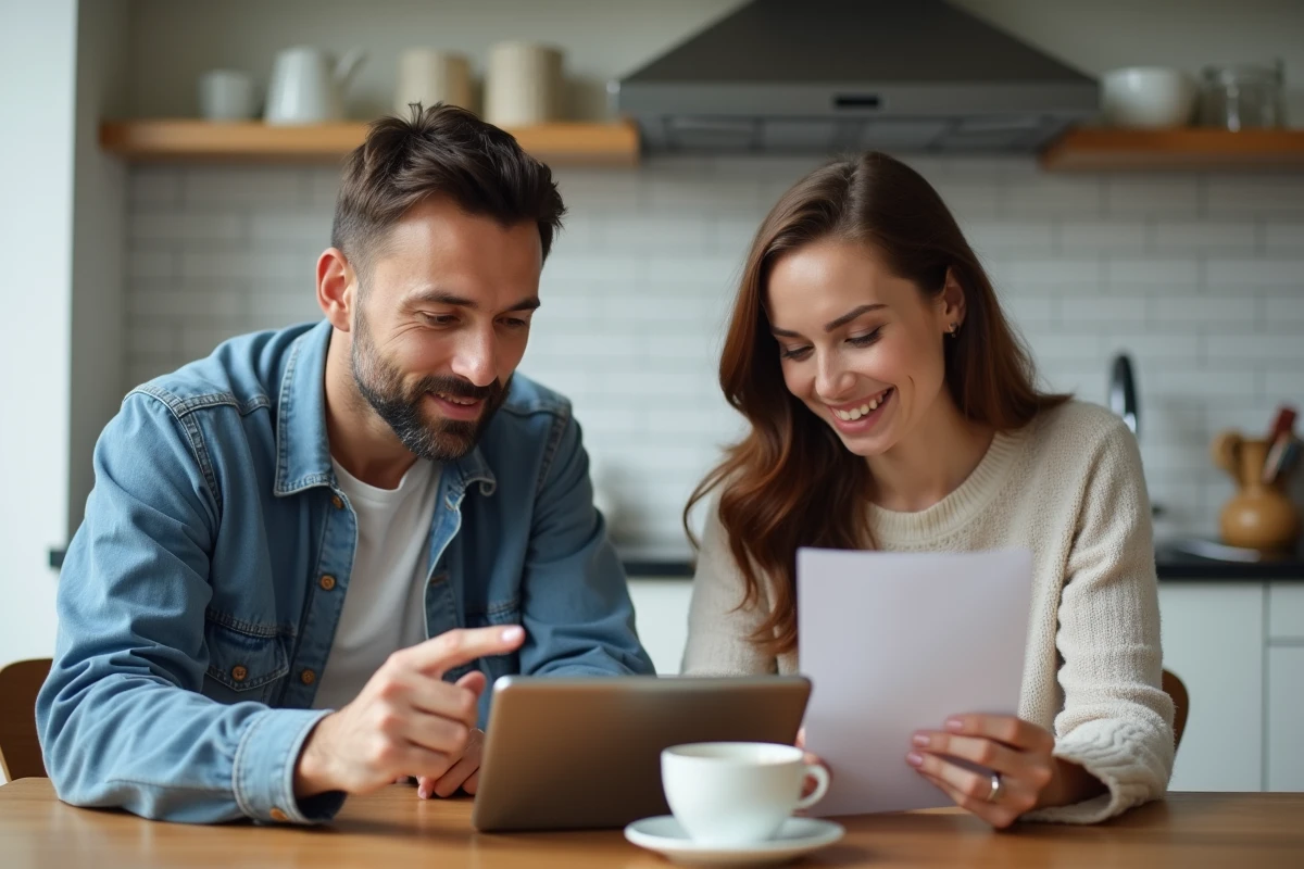 Couple consultant une interface de paiement sécurisé en ligne pour l'achat d'une voiture d'occasion sur une tablette