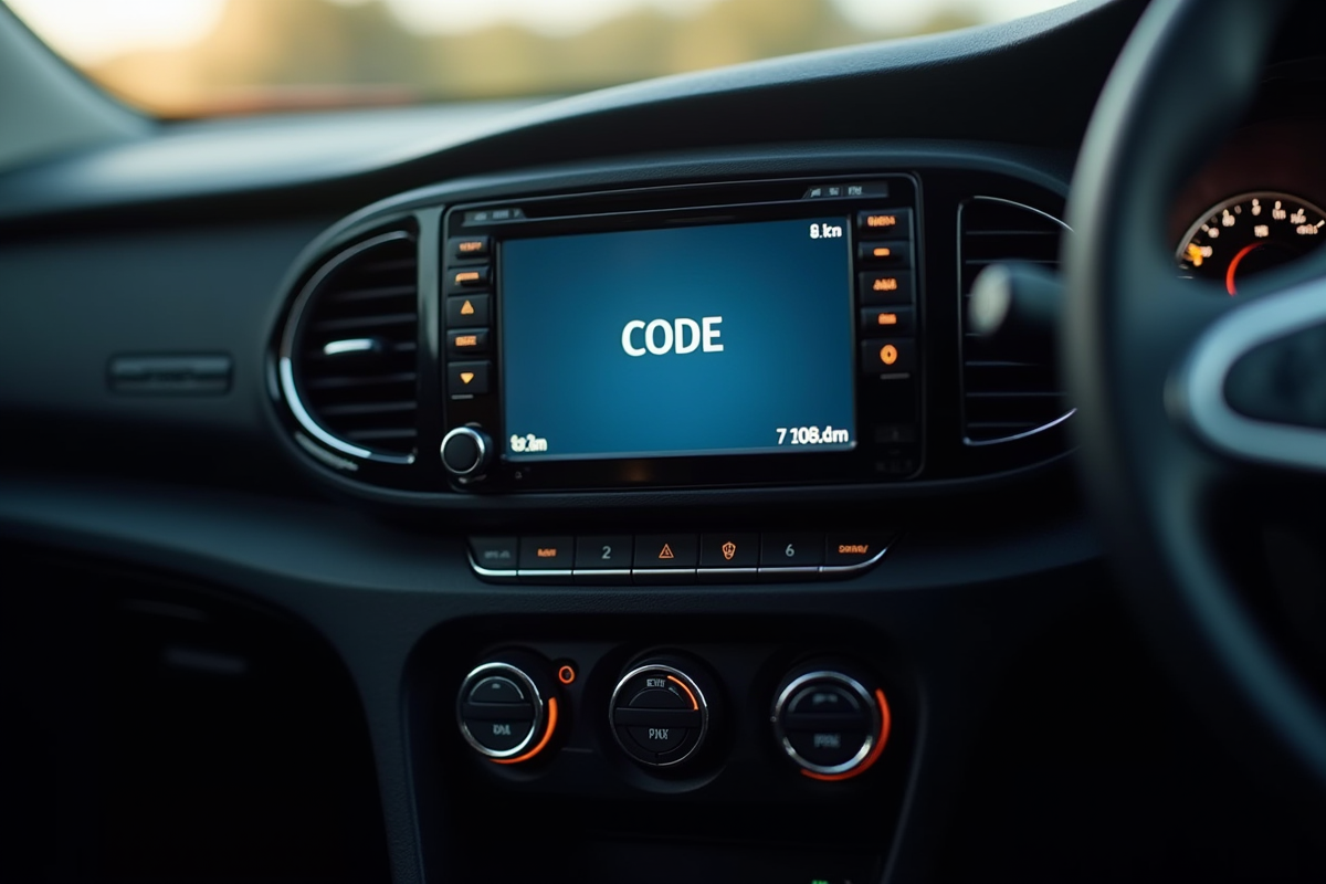 Ecran de radio Renault affichant le message code en gros