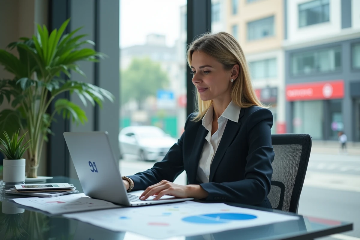 Femme d affaires analysant des graphiques de performance automobile
