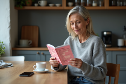 Femme française lisant son permis de conduire ancien