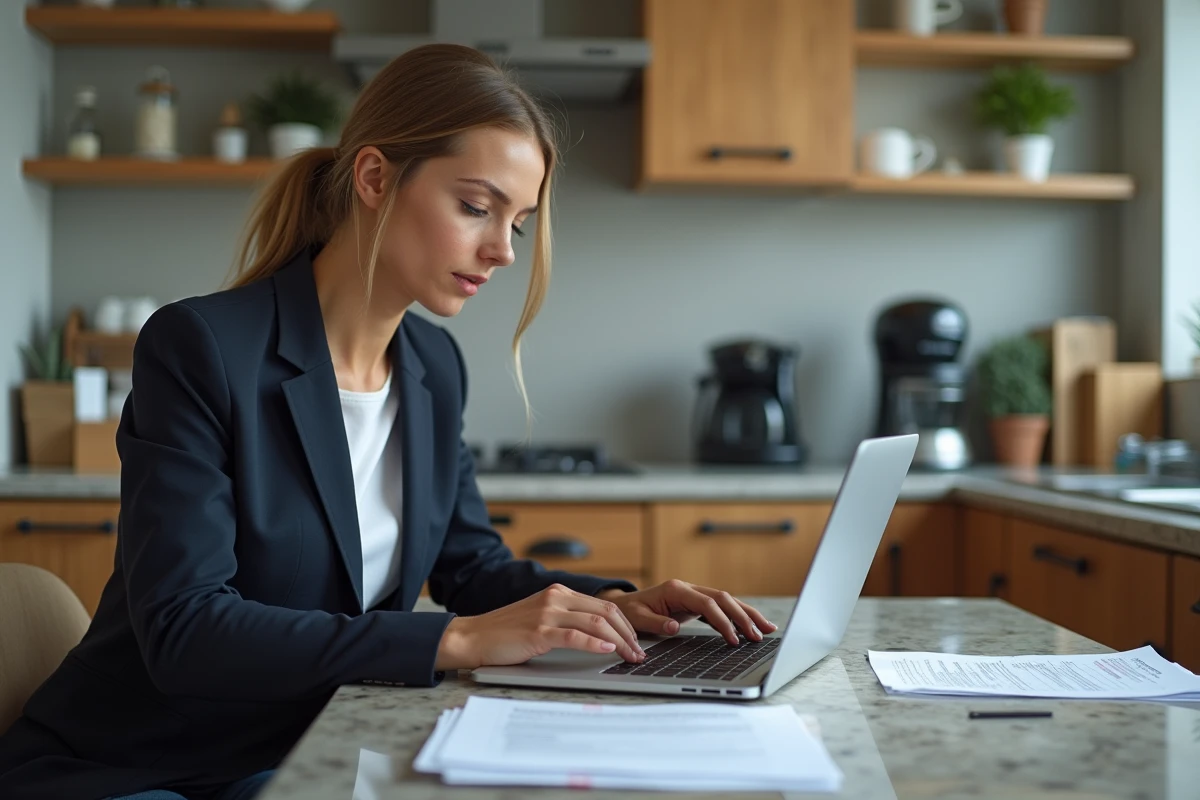 Femme vérifiant documents d
