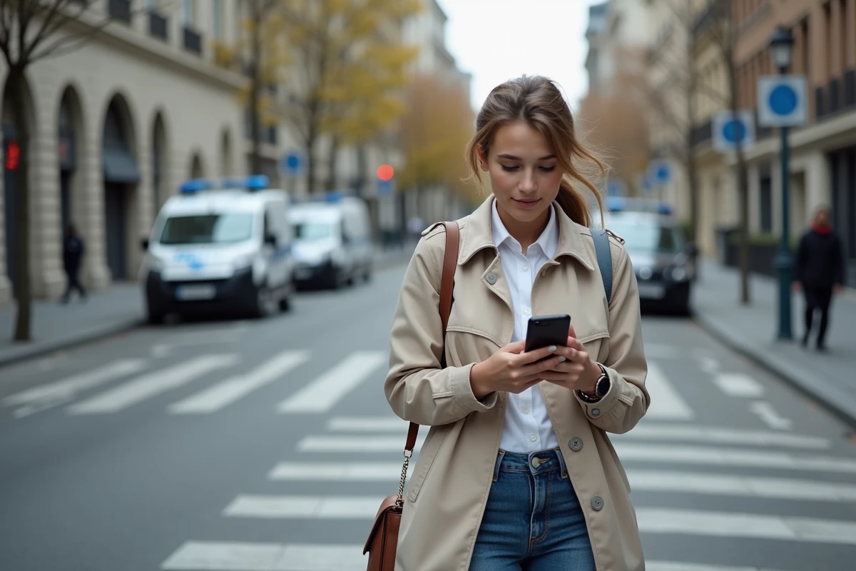 Femme urbaine utilisant son smartphone dans la rue