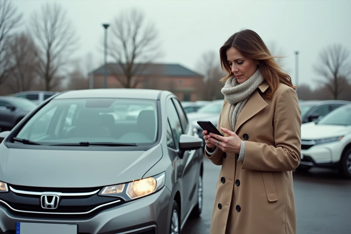Femme regardant une voiture d