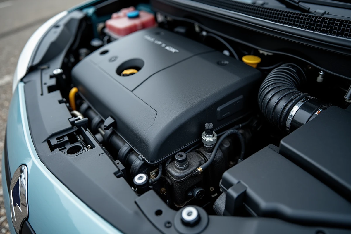 Gros plan sur le compartiment moteur 2 HDi 90 avec détails des pièces mécaniques