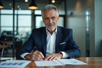 Homme d'affaires en costume dans un bureau moderne