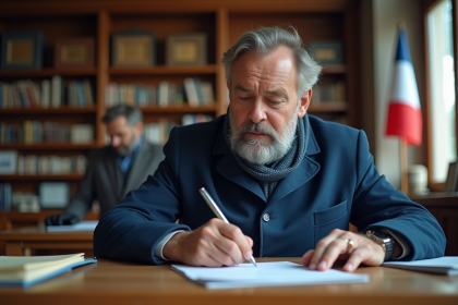 Homme d'âge moyen remplissant des papiers à la mairie