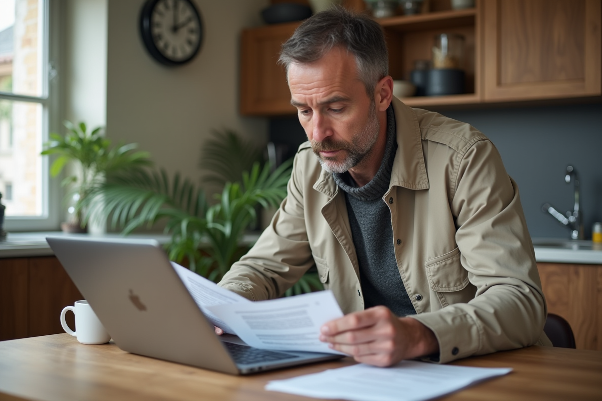 Homme compare documents d