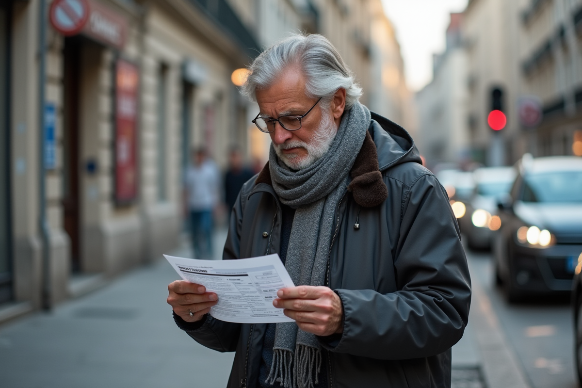 Homme regardant un ticket de stationnement en ville