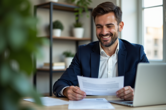 Homme souriant vérifiant ses papiers de permis de conduire