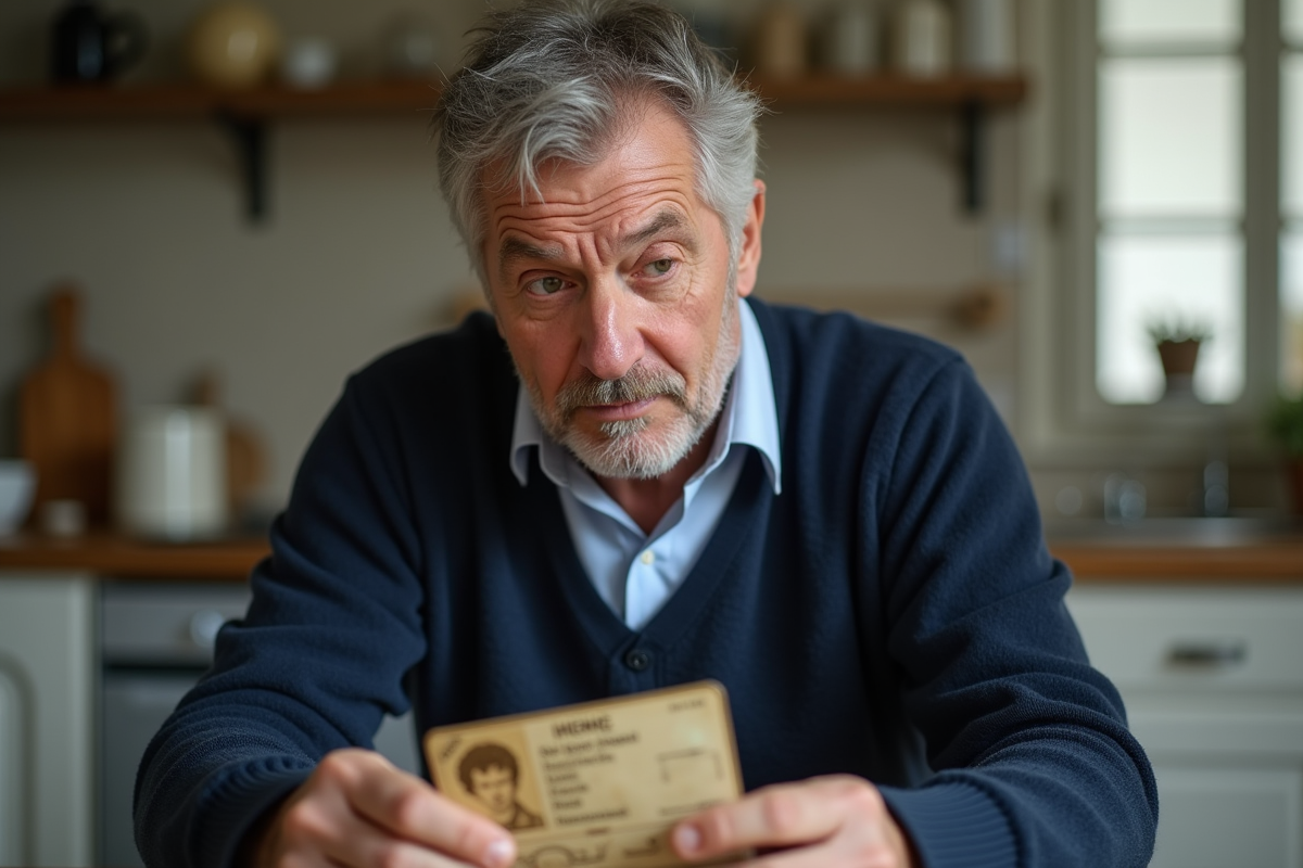 Homme d'âge moyen examine son permis de conduire ancien