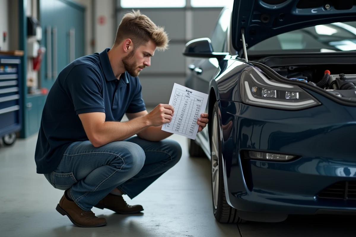 Jeune ingénieur automobile examinant un graphique de conversion