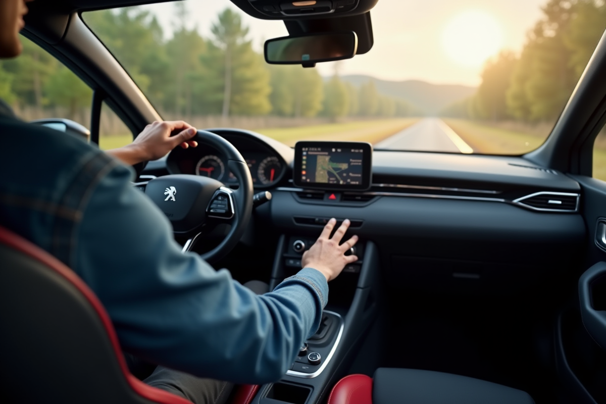 Main sur le volant de la Peugeot 308 GTI intérieur