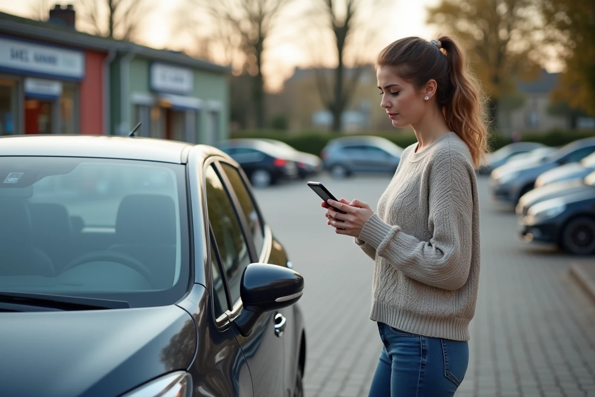 Jeune femme regardant simulateur de taxe auto