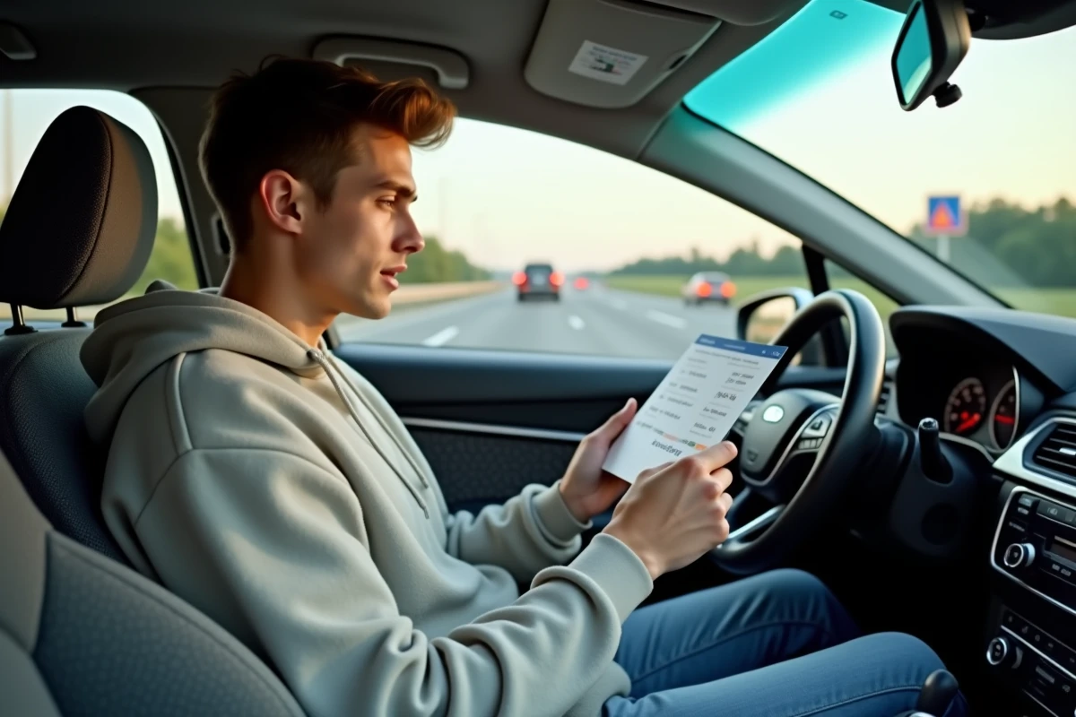 Jeune homme examine sa carte dans sa voiture