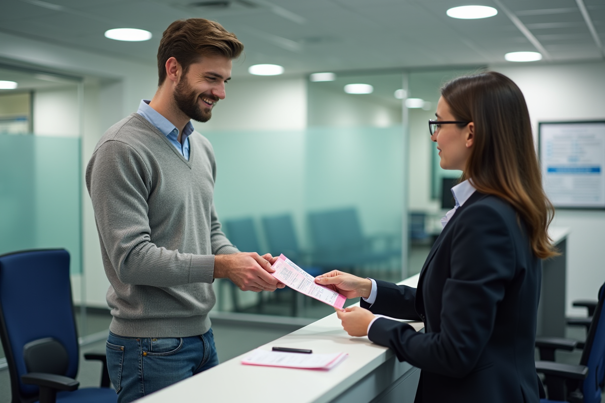 Jeune homme remettant permis de conduire à un agent