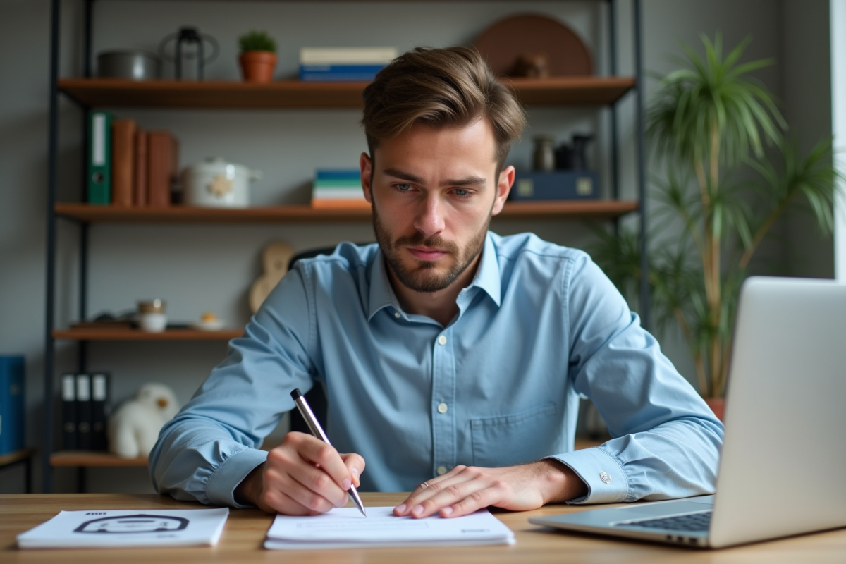 Jeune homme remplissant un formulaire de véhicule dans un bureau