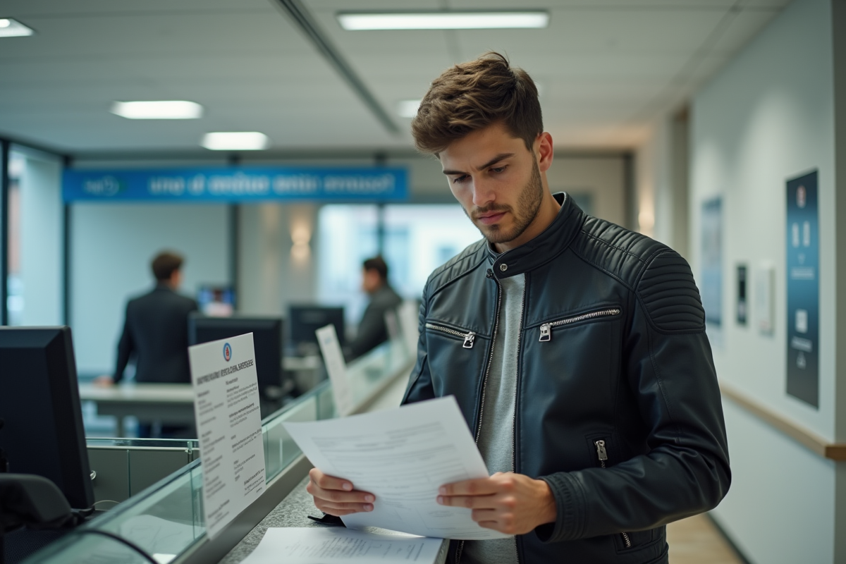 Jeune homme remplissant des papiers à la préfecture en France