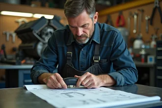 Mécanicien automobile inspectant une durite Avia sur mesure dans un atelier professionnel