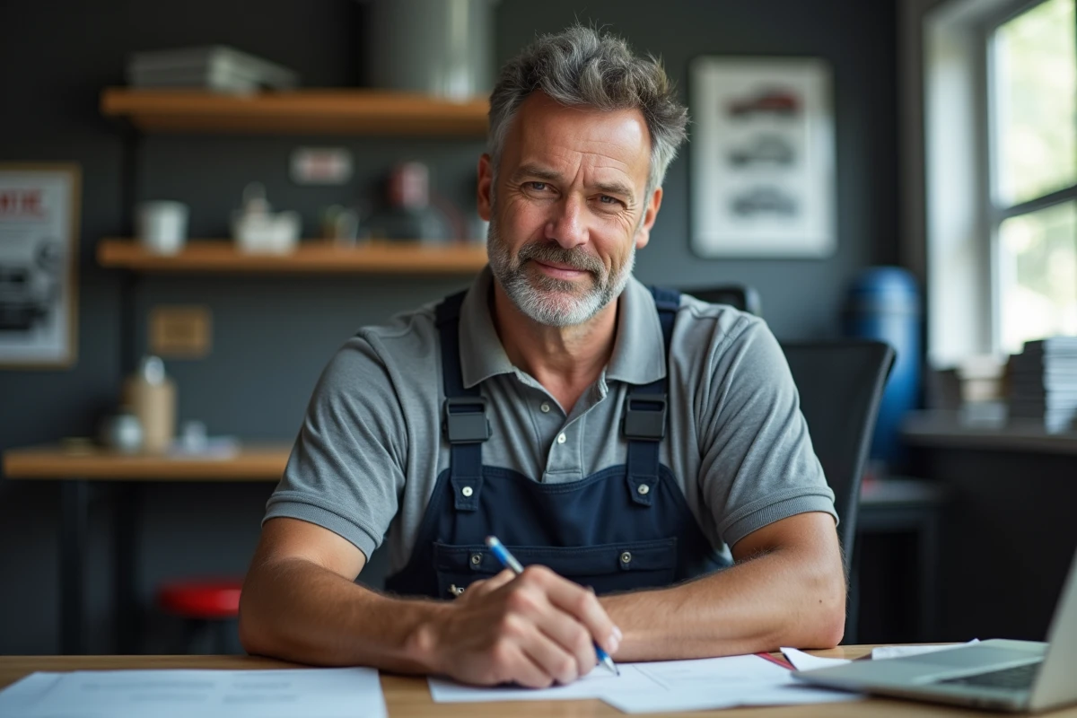 Mécanicien homme en bureau auto organisé et lumineux