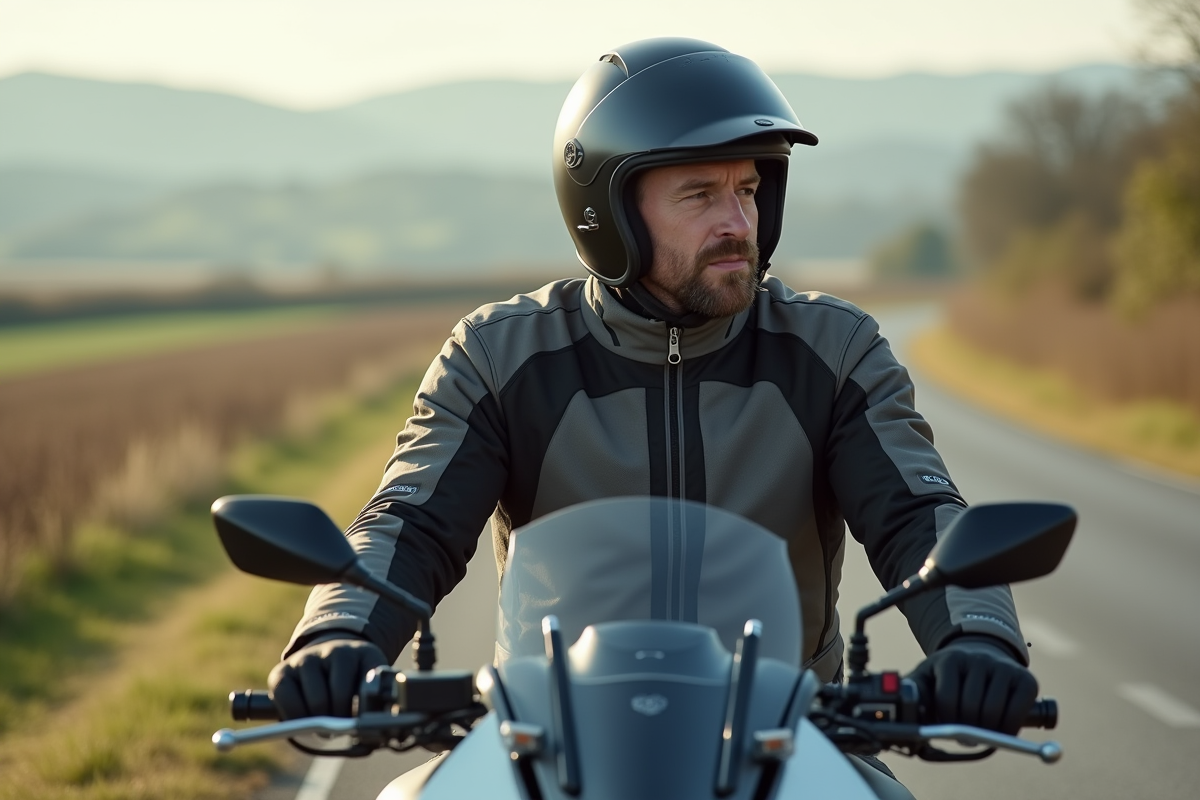 Motard homme en route rurale en France