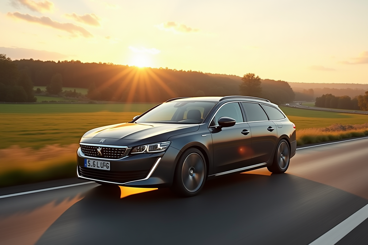Peugeot 508 SW en conduite à la campagne en mouvement