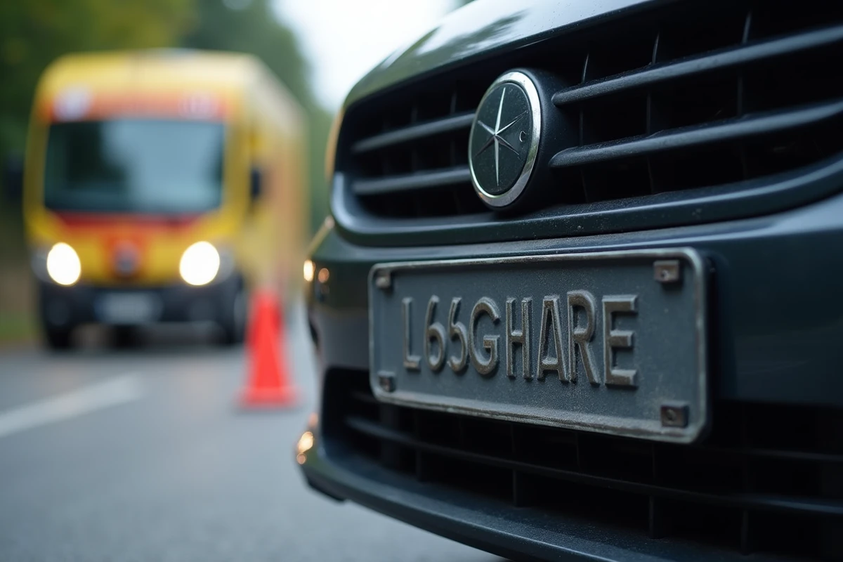 Plaque d'immatriculation noire non conforme sur un véhicule contrôlé à un barrage routier