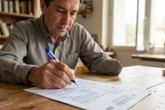 Homme rayant une carte grise avec un stylo lors d'une vente de voiture