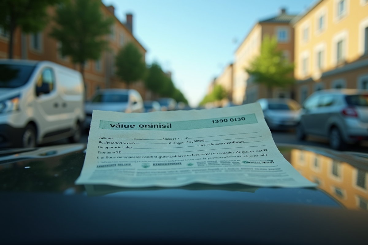 Pare-brise avec carte grise reflet de la ville ensoleillee